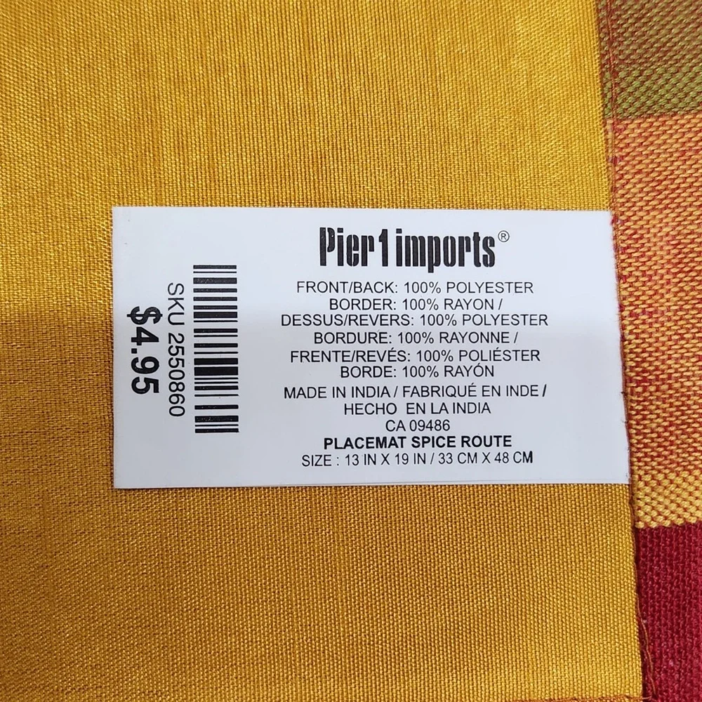 Pier 1 Imports Spice Route  Placemat Lot of 4 Orange/Red/Yellow  Fall Table